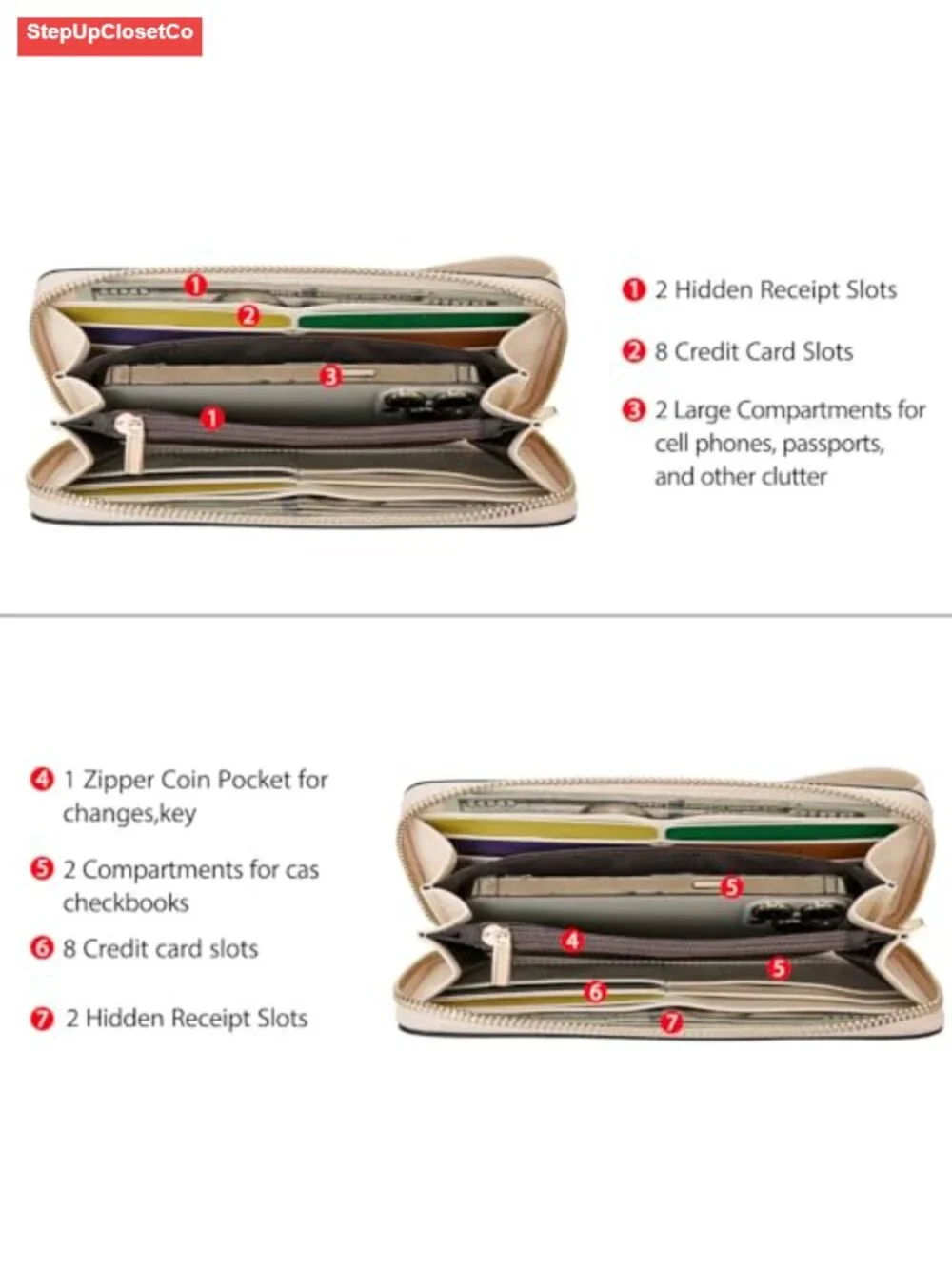 Leather Wallets for Women RFID Blocking Zipper Wristlet Clutch